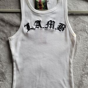 White Ribbed Tank with L.A.M.B. Embroidered Logo